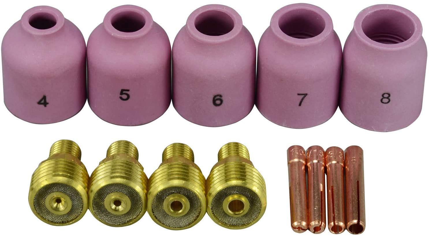 RIVERWELD TIG Gas Lens Collet Bodies 45V 13N Alumina Nozzles Ceramic Cup 53N61S 8# 12.5mm 53N61 7# 11.0mm 53N60 6# 9.5mm 53N59 5# 8.0mm 53N58 4# 6.5mm for SR WP 9 20 25 TIG Welding Torch 13pcs