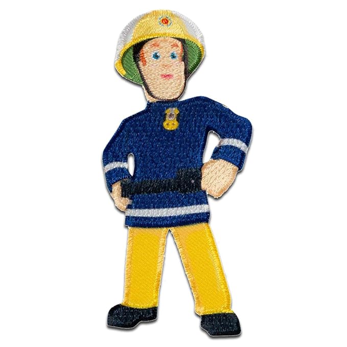 Aufnäher/Bügelbild - Feuerwehrmann Sam Sam - blau - 8,3x4cm - © Prism Art & Design Limited Patch Aufbügler Applikationen zum aufbügeln Applikation Patches Flicken