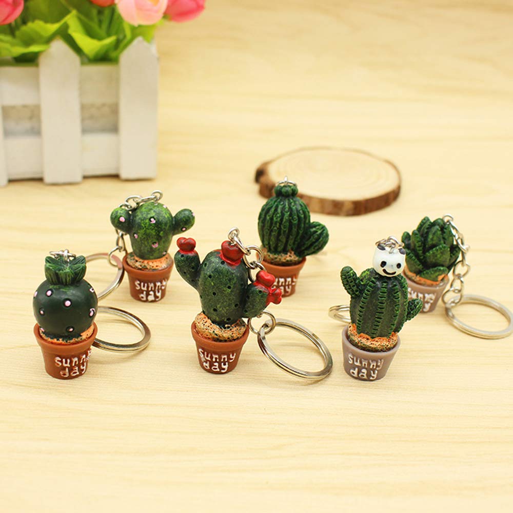 Rings Key Keychains Shape Succulents Cactus Plant Potted
