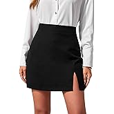 winkbay Women's Elegant High Waisted Mini Skirt Split Hem Business Casual Work Skirts
