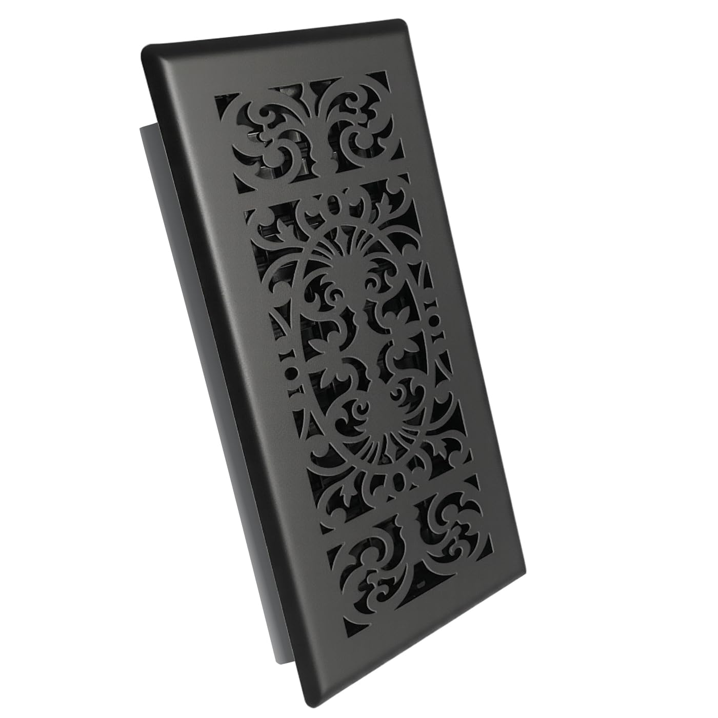 Photo 1 of GRAUES Decorative Black Floor Register 4x10 - Metal Victorian Scroll Design Floor Vent Cover with Adjustable Damper - Heavy-Duty Vent Grates for Home Heating and Cooling Systems (Black)