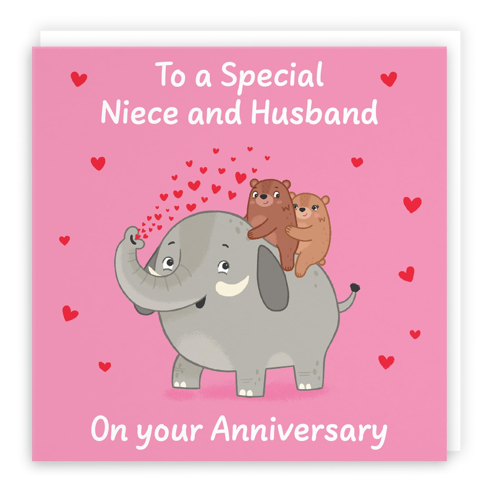 Hunts England - Cute Elephant Love Niece And Husband Anniversary Card - Fun Bears Anniversary Card - Love Story Collection