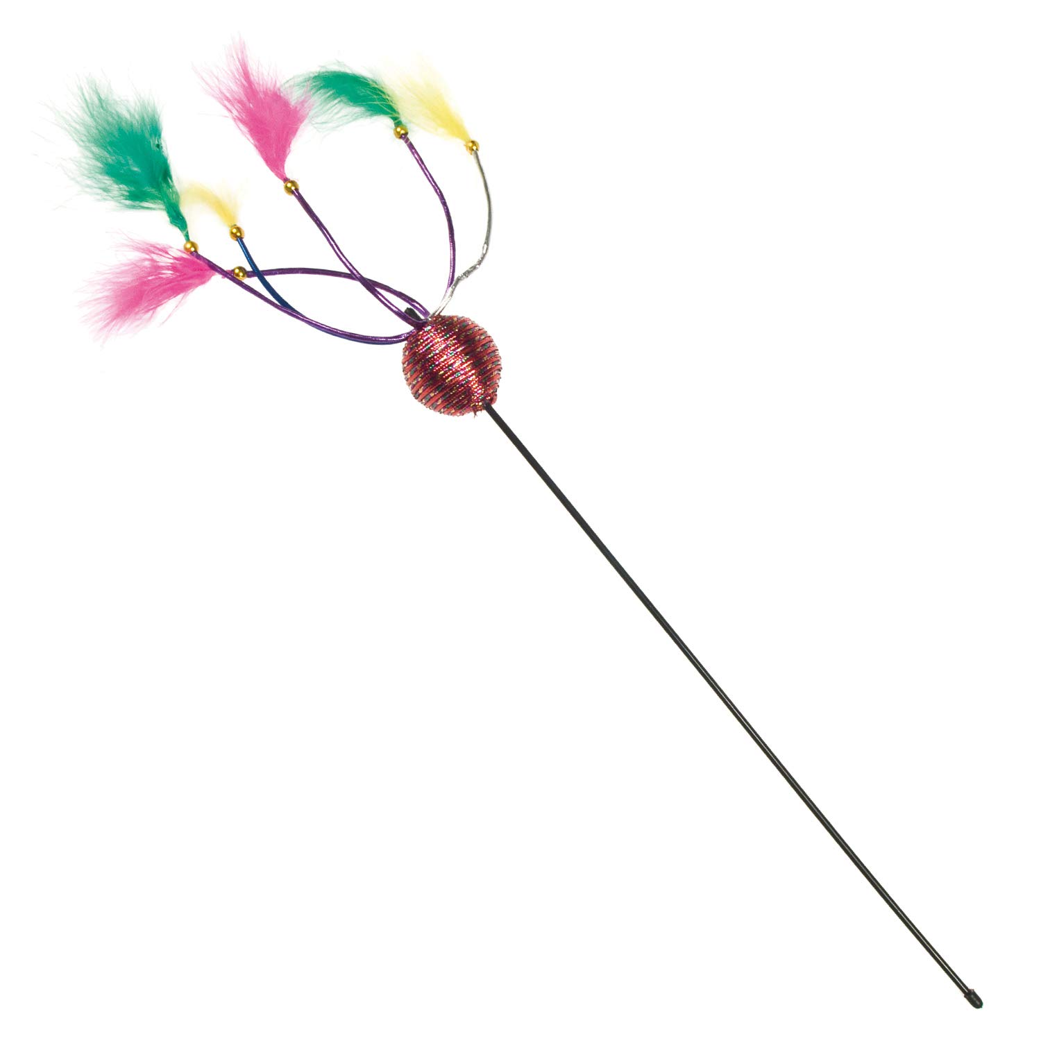 Arquivet Stick with Coloured Feathers and Ball 65 cm for Cats - Feline Toys and Accessories - Entertainment for Pets - Catch Your Cat's Attention