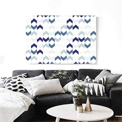 Amazon Com Navy Canvas Wall Art Abstract Ethnic Ikat Chevron With