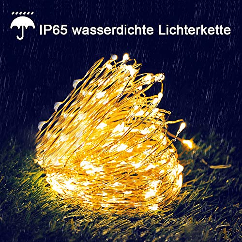 Aifulo 20m warm White solar Light,8 Modi Solar Lichterketten, wasserdichte Kupferdraht Lichterketten, tragbare Indoor Outdoor dekorative Lichterketten für Patio, Garten, Hochzeit, Party, Festival,Baum