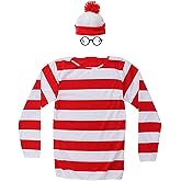 Red and White Striped Shirt Adult Men's Halloween Costumes,Funny Sweatshirt Outfit Glasses Suits