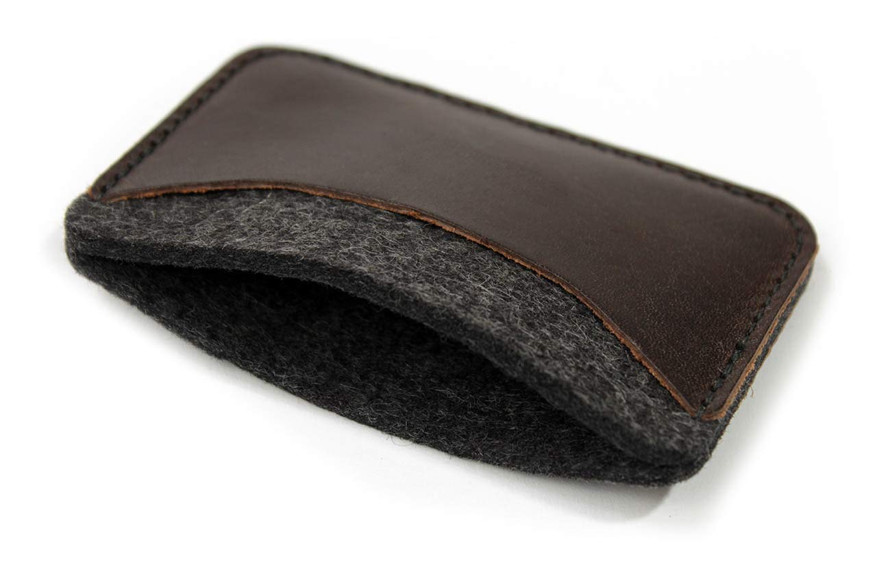 Pack & Smooch Card Holder Wallet-Keswick- 100% Merino Wool Felt, Vegetable Tanned Leather -Dark Brown Handcrafted in Germany