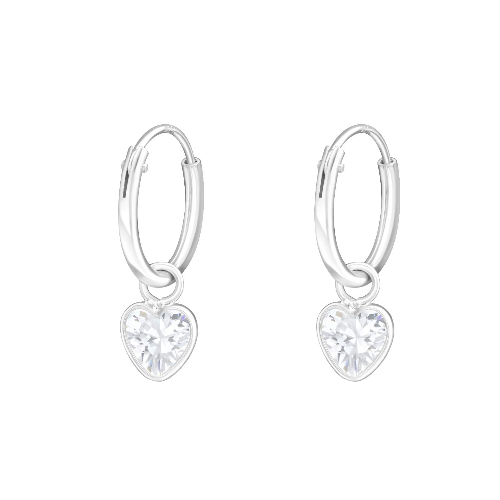 Tiny Sterling Silver Cubic Zirconia Stone Love Heart Hoop Earrings