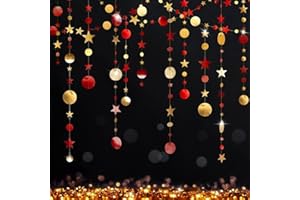 Cheerland Red and Gold Star Maroon Garland Christmas Party Decorations Streamer Hanging Backdrop for Birthday Graduation Bridal Shower Bachelorette Chinese New Year Halloween Decor - 39ft