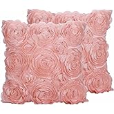 SeptCity Decorative Throw Pillow Covers for Couch Cushion Case, Romantic Love Satin Rose Wedding Party Home Decor,16 x 16 Inches Home Gift (Set of 2)- #Pink