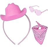 Sploziia Pink Cowboy Hat Headband Heart Sunglasses Bandana Cowgirl Accessories for Women Men Adults Costume Set Western Outfit Cosplay Christmas Party Supplies Cowboy Hat Pink