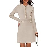 MEROKEETY Women's Fall 2026 Long Sleeve Bodycon Sweater Dress Button Crew Neck Winter Formal Mini Dresses