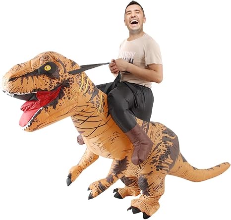 Amazon 恐竜コスプレ 半身 恐竜着ぐるみ コスチューム ライダー服恐竜 大人用 男女共用 怪獣 空気充填 膨張式 ハロウィーン パーティー 衣装セット パーティー ブラウン コスプレ 仮装 通販