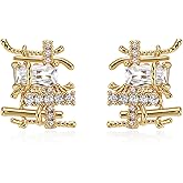 Tiny Braided Stud Earrings, 18K Gold Mini Braided Earrings for Women with Cubic Zirconia, Unique Design Small Braided Stud, Dainty Trendy Cute Gold Earrings Jewelry Gift