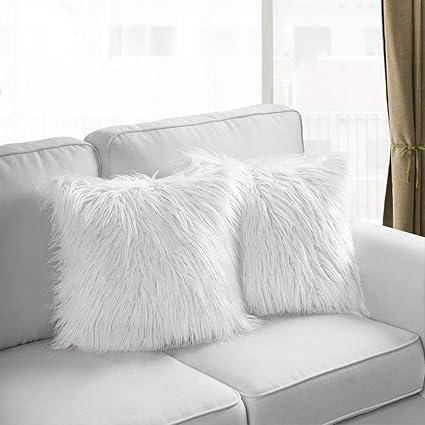 Dricar Housses De Coussin Lot De 2 Housse Coussin 45x45cm Canape En Fausse Fourrure Deluxe Decoratif Maison Chambre Lit Super Doux Peluche Mongolie Taie D Oreiller Blanc Amazon Fr Cuisine Maison