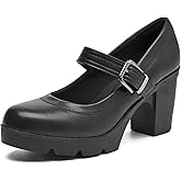 WUIWUIYU Women's Chunky Low Block Heels Mary Jane Closed Toe Work Pumps Comfortable Round Toe Dress Wedding Shoes