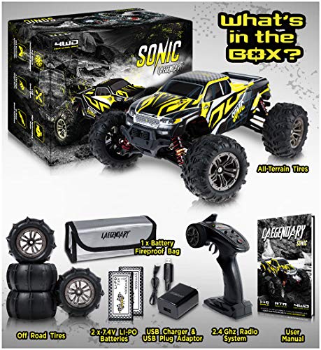 1:16 Brushless Large RC Cars 55+ kmh Speed - Kids and Adults Remote Control Car 4x4 Off Road Monster Truck Electric - All Terrain Waterproof Toys Trucks for Boys, Girls - 2 Batteries for 30+ Min Play