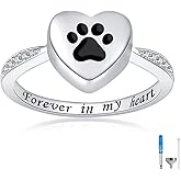 925 Sterling Silver Love Heart Urn Ring for pet Dog Cat's Ashes Keepsake Memorial Tiny Jewelry Forever in My Heart Paw Print Cremation Finger Rings