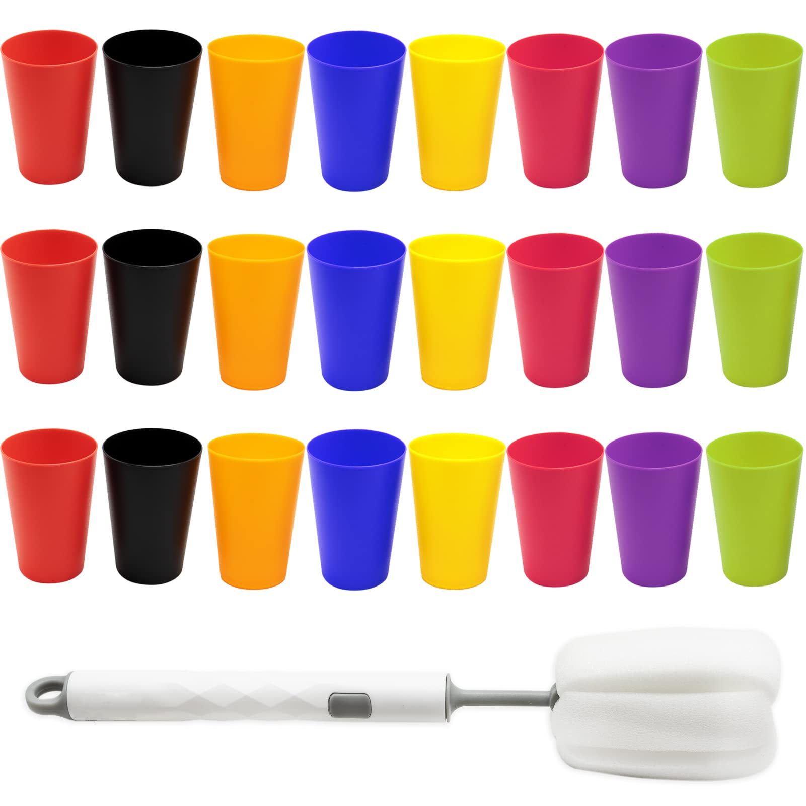 24 Pack Reusable Plastic Cups 260ml Small Plastic Drinking Cups On-the-go Cup Set for Kids Kids, Kitchen, Outdoor Party, Picnic, BBQ, Travel (8 Colors) Comes with a Cup Brush
