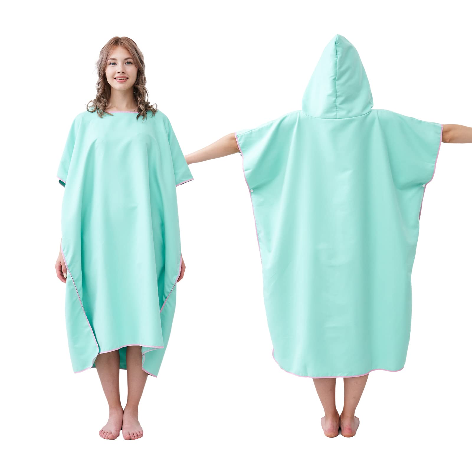 jooeer Changing Robe Surf Poncho Towel for Adults Microfibre Hooded Beach Towel Dress for Women Men Pool Swimming Camping Travelling Bathing, Quick Dry, Lightweight, Green