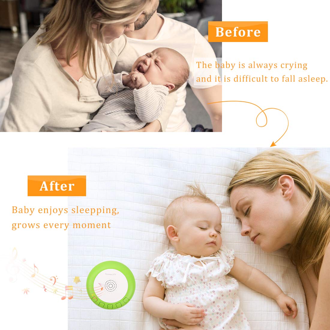 Portable Shusher Baby Sound Machine Yellow with AutoOff Timer and