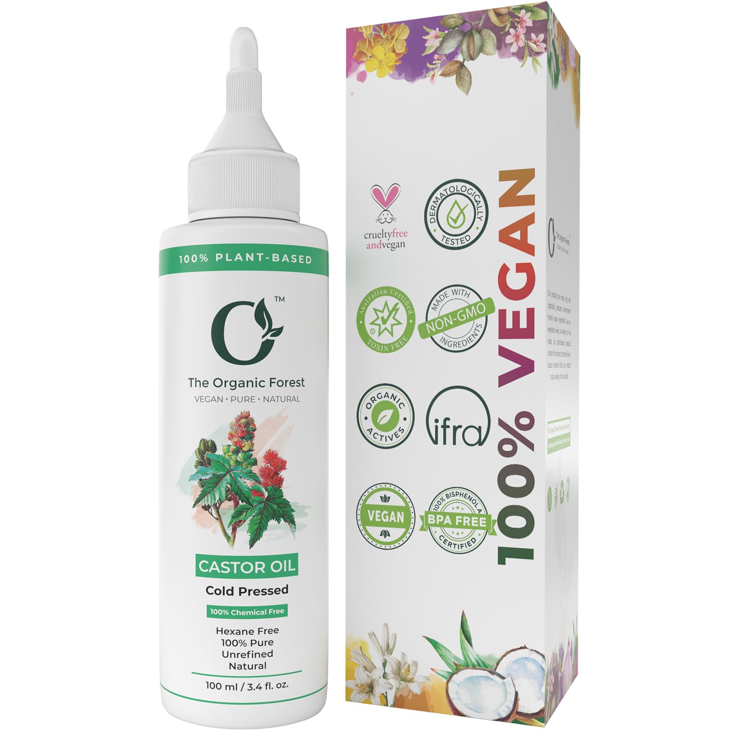 Plant Based Castor Oil For Hair, Skin, Eyelashes, Eyebrows - Pure Organic Cold Pressed Oil for Deep Nourishment | Hexane Free — image 1