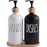 MOMEEMO Soap Dispenser Set, Contains Hand and Dish Soap Dispenser, Suitable for Kitchen Decor. (Black & White)
