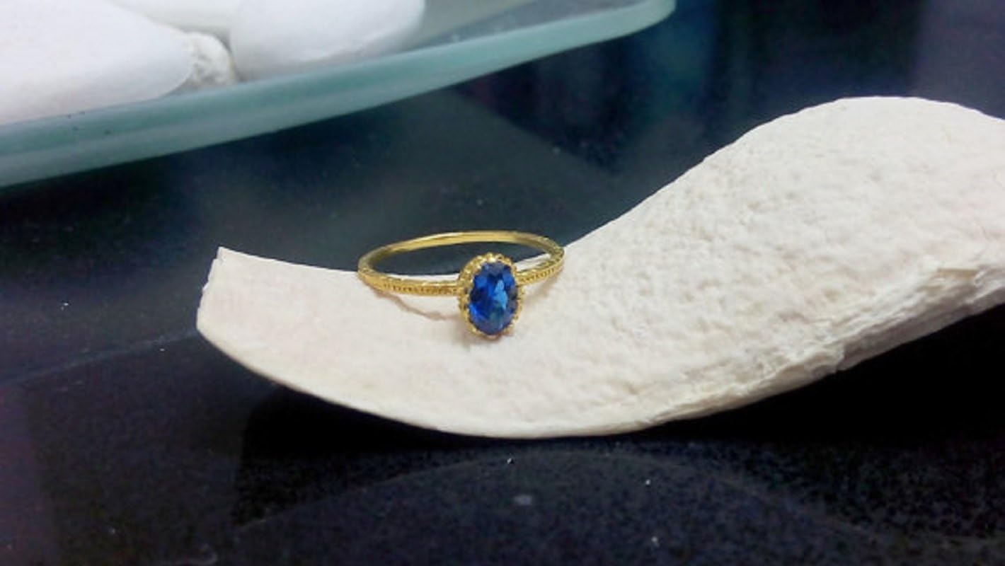 Navy Blue Ring - Sapphire Band - Gold Ring - Gemstone Ring - September Birthstone-Oval prong ring