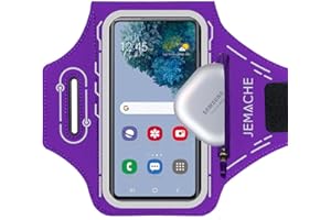 JEMACHE Armband for Samsung Galaxy S25 S24 S23 S22 S21 Ultra/Plus/FE, Gym Running Workouts Arm Band with Earbuds Holder (Purple)
