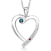 Gem Stone King 925 Sterling Silver Blue Diamond and Red Created Ruby Heart Pendant Necklace for Women | 0.17 Cttw | Gemstone April Birthstone | Round 3.5MM | With 18 Inch Chain
