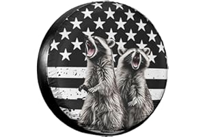 GUFOBEL Funny Spare Tire Cover Raccoon American Flag Waterproof and Dustproof RV Spare Tire Cover for Trailers SUV Travel Truck Camper Wheel Cover 15 Inch