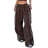 Himosyber Women's Parachute Pants Baggy Elasitc Waist Relaxed Y2K Track Pant Trousers