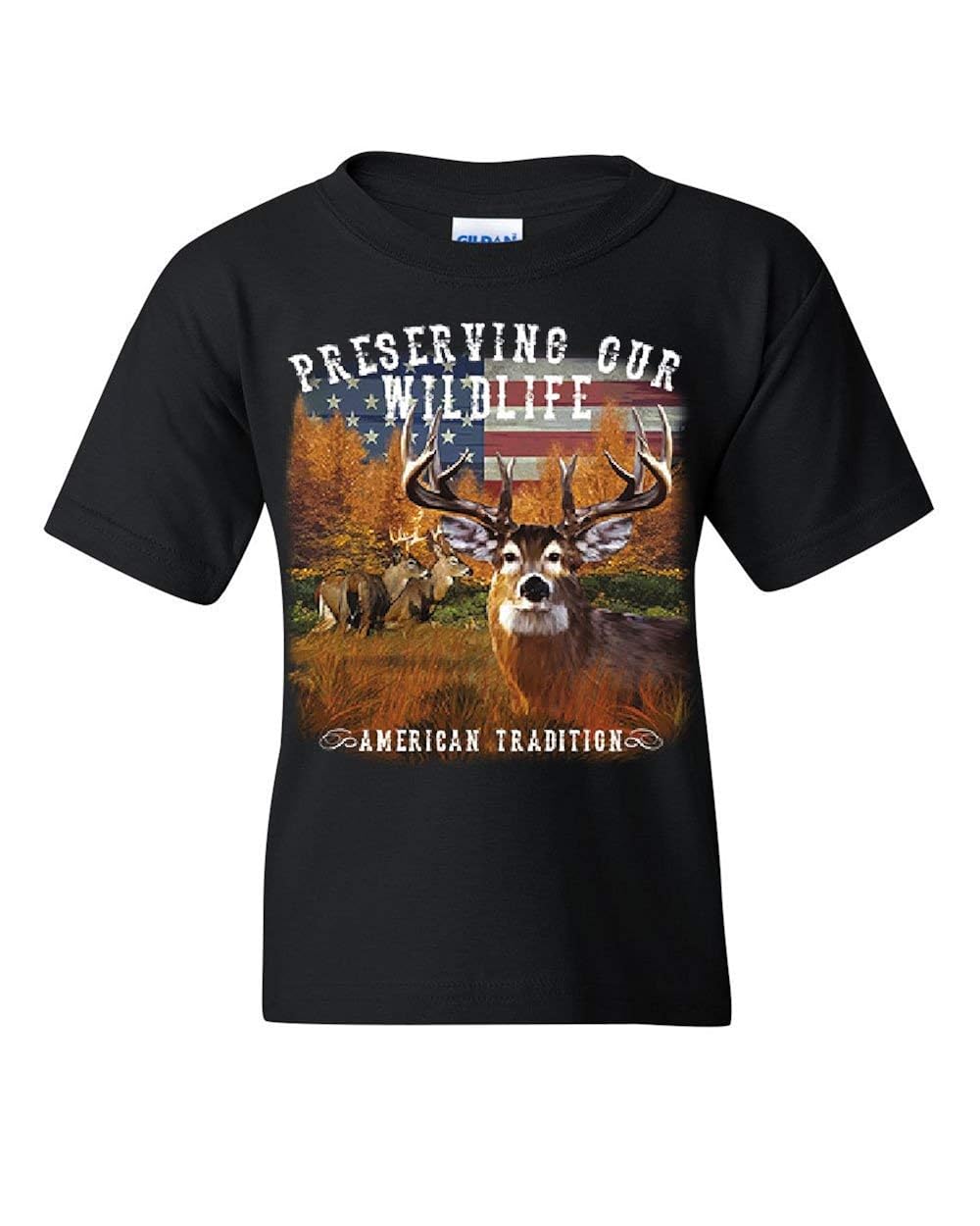 Preserve Wildlife American Tradition T Shirt Deer Buck Patriotic Tee