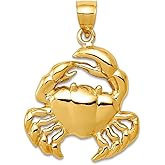 JewelryWeb 20mm 14k Solid Yellow Gold Polished Crab Pendant Necklace Pendant for Women