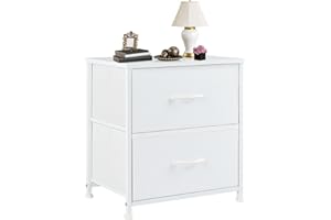 DUMOS Nightstand Small Dresser with 2 Fabric Drawers Side Tables Bedroom End Table Kids Bedside Storage Furniture for 20 inch Tall Night Stand for Closet, Entryway, College Dorm, White