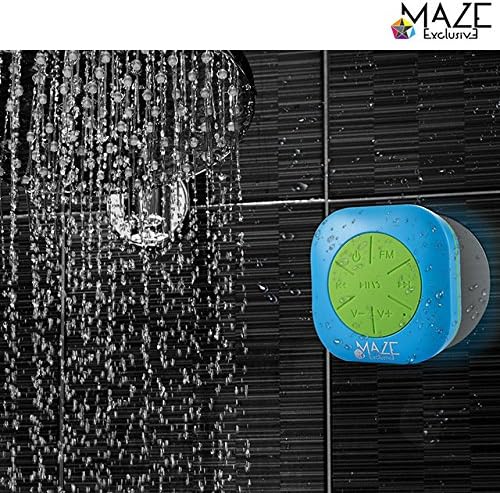 Maze Exclusive Bluetooth Shower Speaker - Fm Radio - Waterproof (Ipx7) - Wireless and Hands-free Speaker Phone with Suction Cup - Compatible with All Bluetooth Devices - Works Great with Iphone and All Android Devices - Have Fun with This Speaker Indoor and Outdoor, in the Car, Pool, Shower Anywhere- Blue