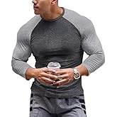 Mens Muscle Cut Raglan T Shirts with 3/4 Sleeve Fitness Workout Tops