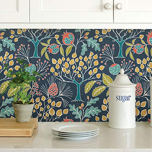 NuWallpaper NU3038 Groovy Garden Navy Peel & Stick Wallpaper
