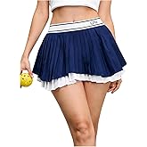 Verdusa Women's Color Block Pleated Mini Skirt Elastic High Waisted A Line Tennis Skirts
