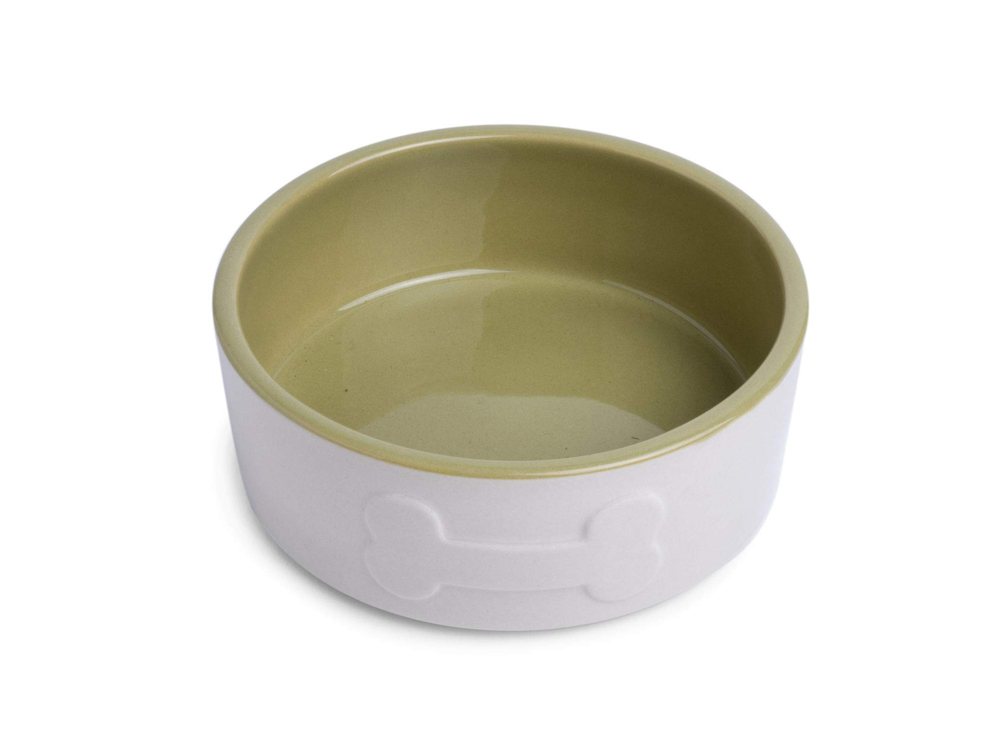 Petface Ceramic Dog Bowl with Bone Design, Cream/Green, 15 cm (Pack of 1) — image 1