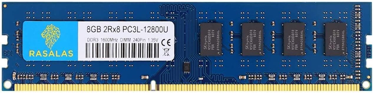 Rasalas 8GB PC3-12800U DDR3-1600 Udimm DDR3L 12800 Desktop PC3L 1600MHz 240 Pin DIMM RAM 2RX8 CL11 1.35V UDIMM RAM Memory for Desktop Computer