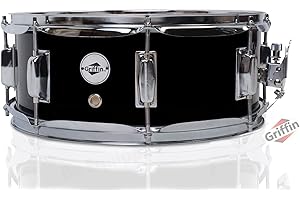 GRIFFIN Snare Drum – 14" x 5.5" (PoplarPro Edition) Wood Shell with Black PVC Finish, Coated Head, Snare Throw Off, Drum & 8-Lug Tuning System