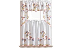 GOHD - 3pcs Kitchen Curtain/Cafe Curtain Set, Air-Brushed by Hand of Flying Butterfly Design (Swag & 36" Tiers Set)