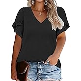 Yukilili Plus-Size Tops for Women Short Sleeve T Shirts V Neck Tunic Tees XL-5XL