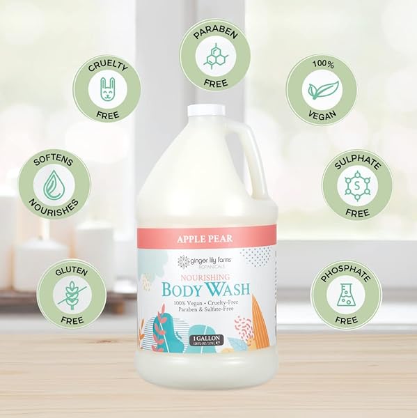 GINGER LILY FARMS BOTANICALS NOURISHING BODY WASH, 100% VEGAN & CRUELTY-FREE, APPLE PEAR SCENT, 1 GALLON REFILL (128 FL OZ)
