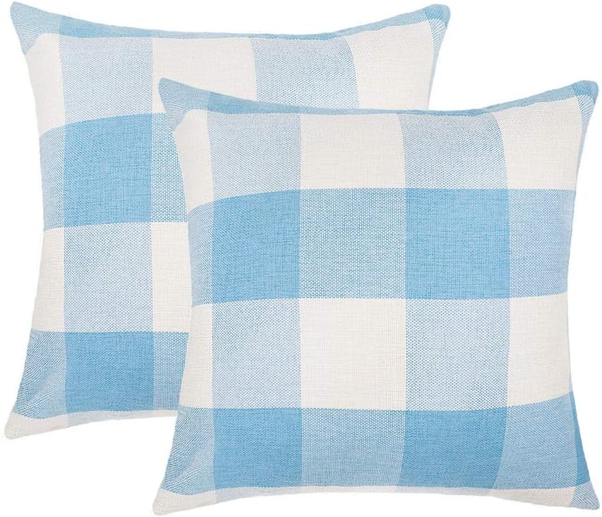 4TH Emotion Set of 2 Farmhouse Buffalo Check Plaid Throw Pillow Covers Cushion Case Cotton Linen for Fall Home Decor Black and White, 18 x 18 Inches: Home & Kitchen