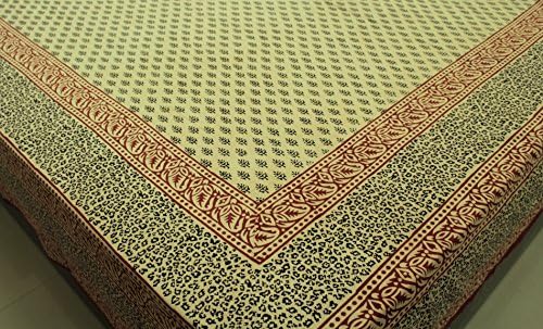 Cotton California King Large Hand Block Print Bedspreads Beige Black Ethnic Floral Printed Bedding Natural Dye Bed Cover Sheets 104 x 114 Inches