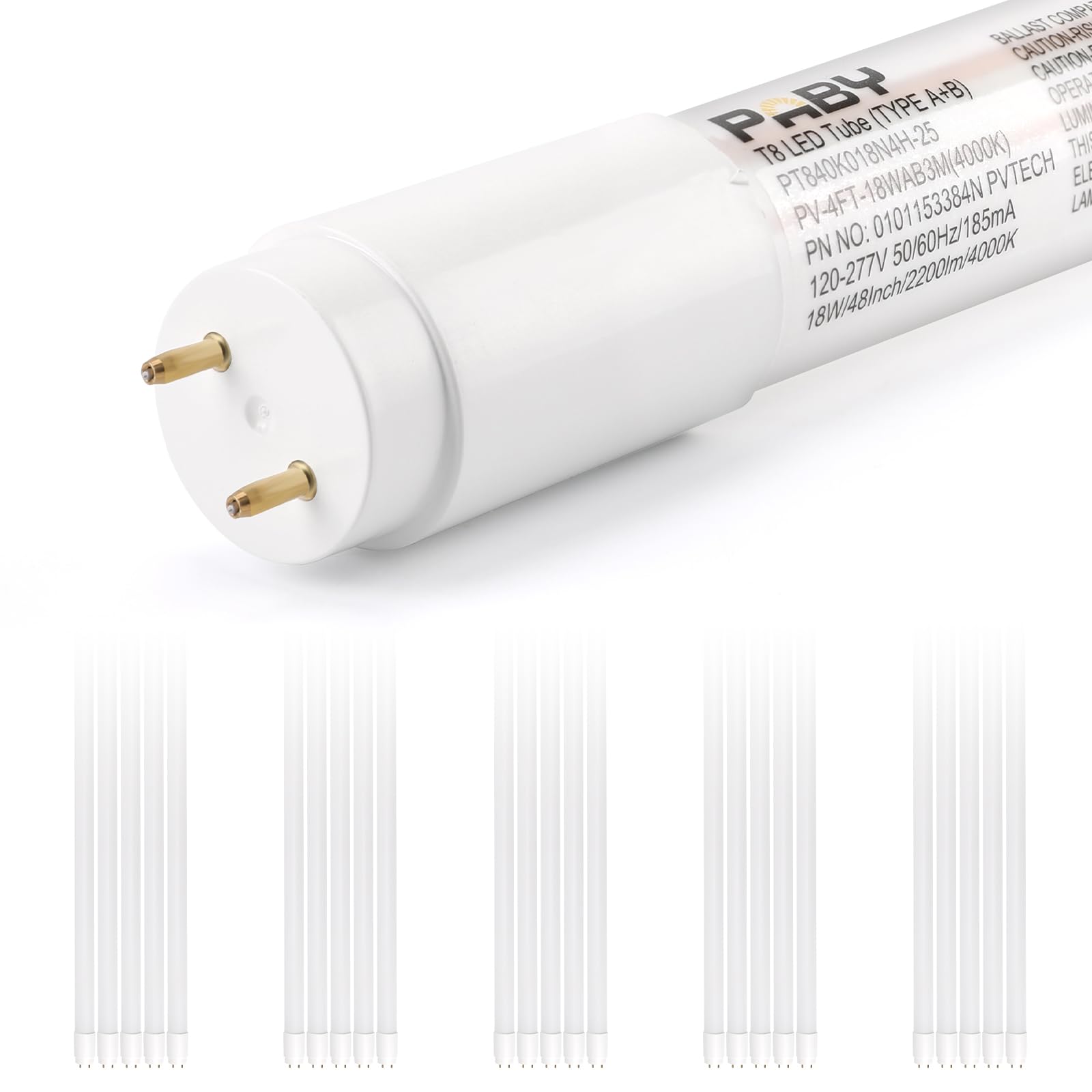 Paby 25 Pack 4FT T8 LED Type A+B Tube