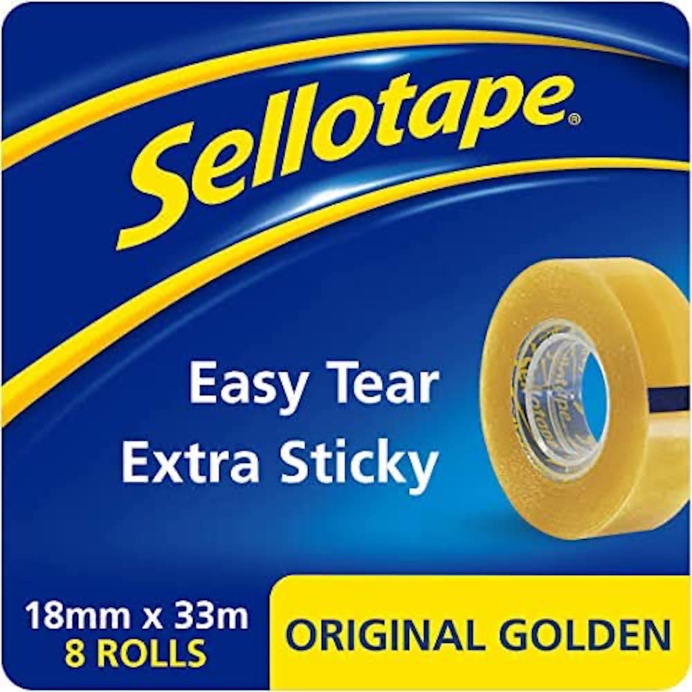 Sellotape Original Golden Tape Roll Non-static Easy-tear Small 18mmx33m Ref 1443251 [Pack of 8]