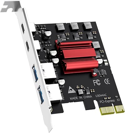 GLOTRENDS U3044AC 4-Port PCIe USB Expansion Card 2 USB-C 2 USB-A 5Gbps